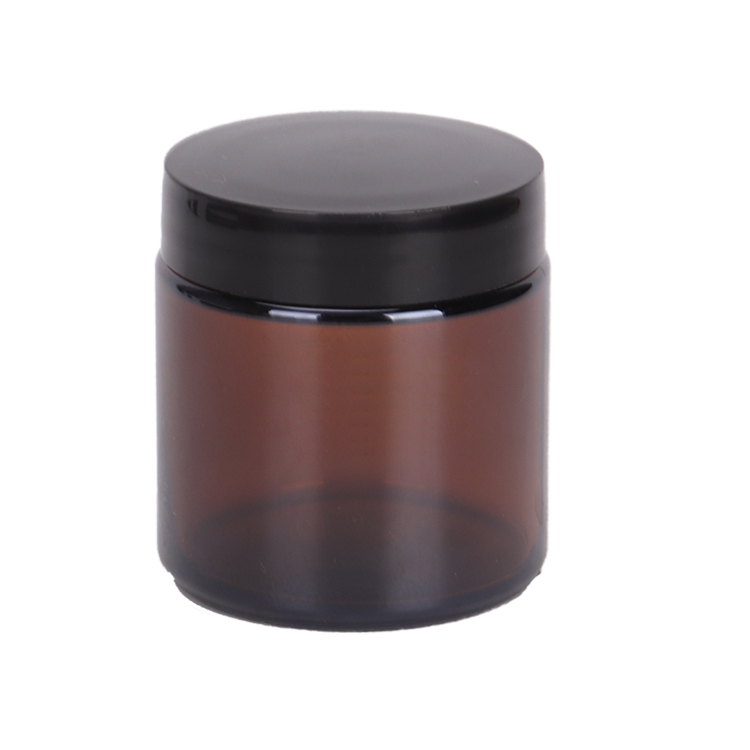 1oz Amber Straight Sided Glass Jar With Black Plastic Cap Lid Inner Liner