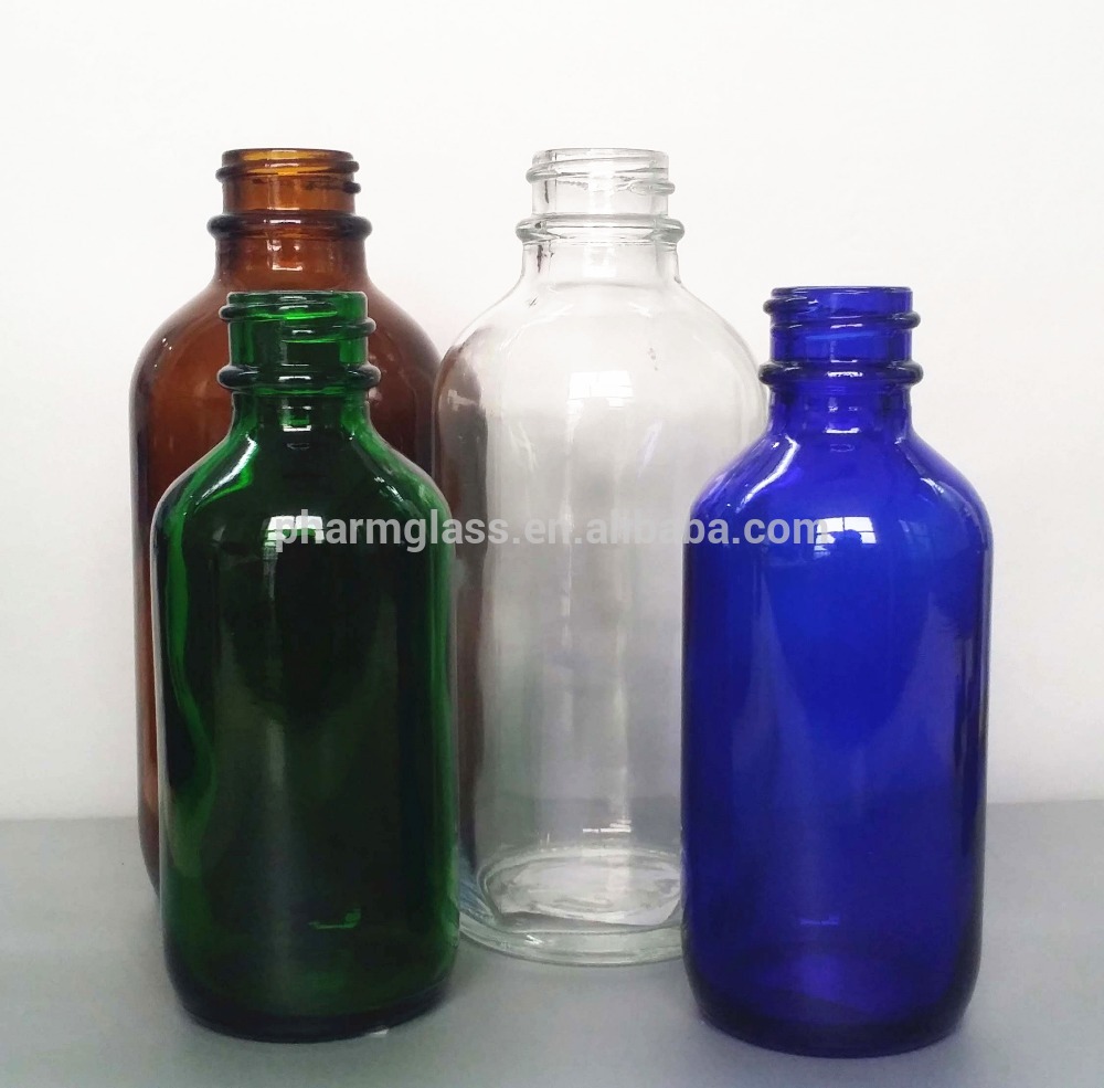 1oz Boston Round Glass Bottles : amber glass, cobalt blue glass bottle, & Flint glass bottle