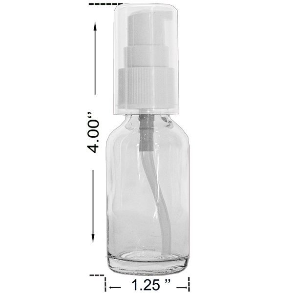 1oz. Clear Boston Round Glass Bottle With White Treatment Pump Dispensing