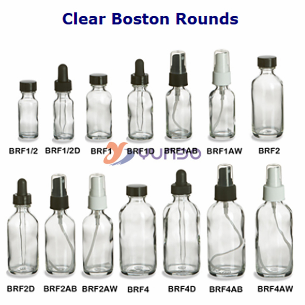 1oz. Clear Boston Round Glass Bottle With White Treatment Pump Dispensing