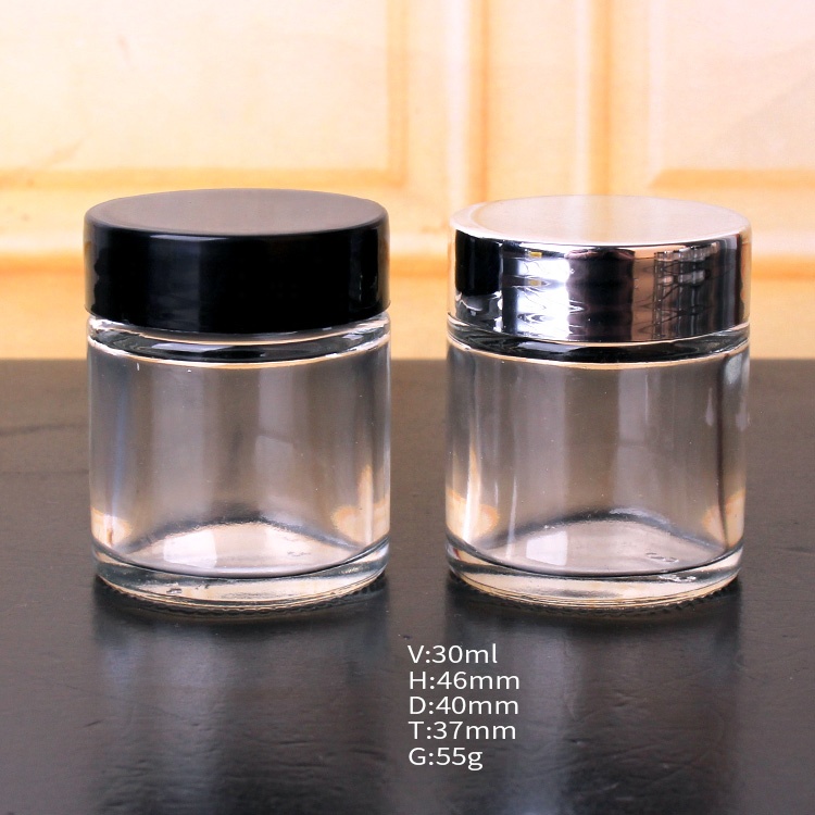 1oz Clear Glass Straight Sided cream Jars for cosmetic with lid