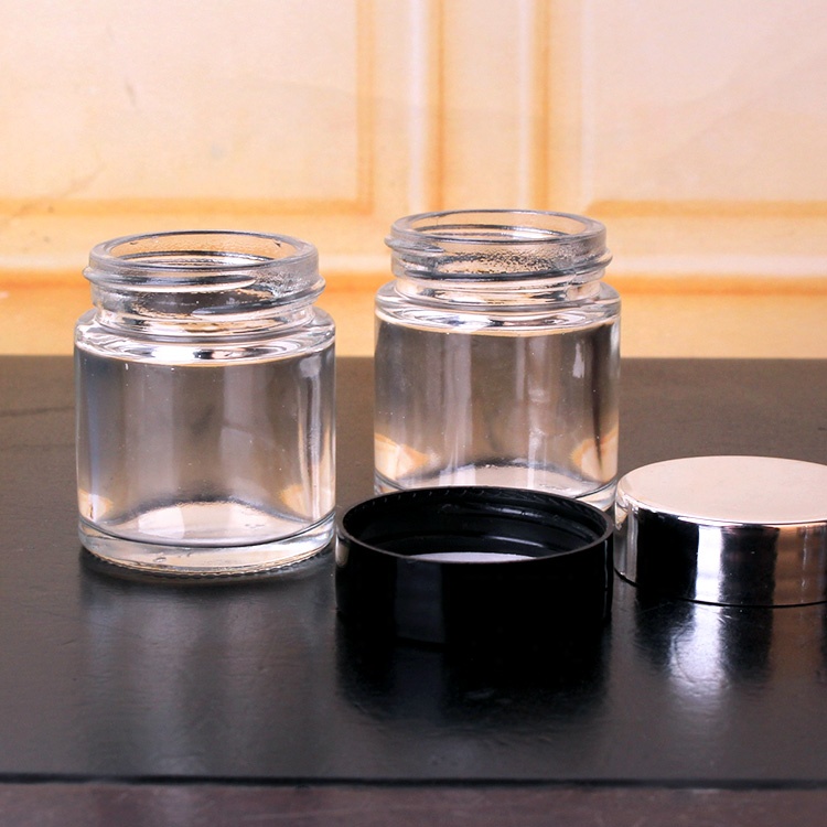 1oz Clear Glass Straight Sided cream Jars for cosmetic with lid