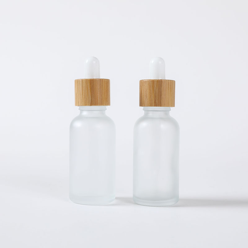 1oz Frosted bamboo dropper bottle glass essential oil bottle with bamboo dropper cap