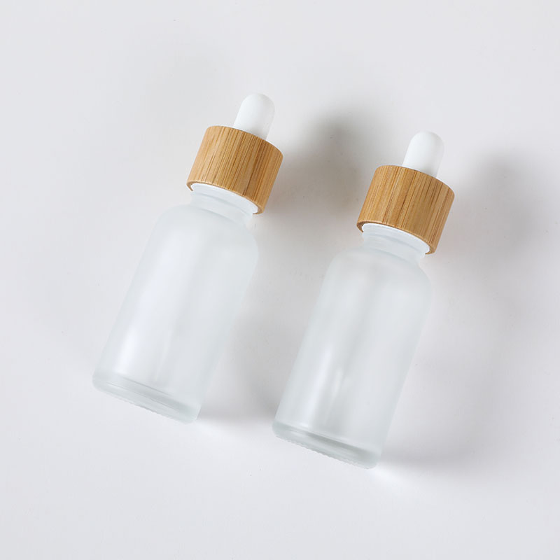 1oz Frosted bamboo dropper bottle glass essential oil bottle with bamboo dropper cap