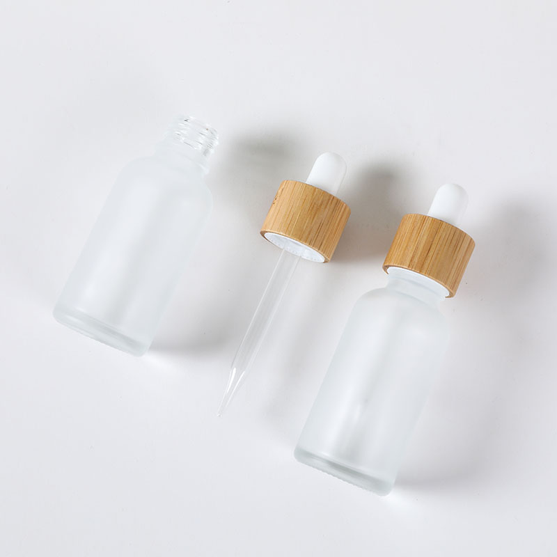 1oz Frosted bamboo dropper bottle glass essential oil bottle with bamboo dropper cap