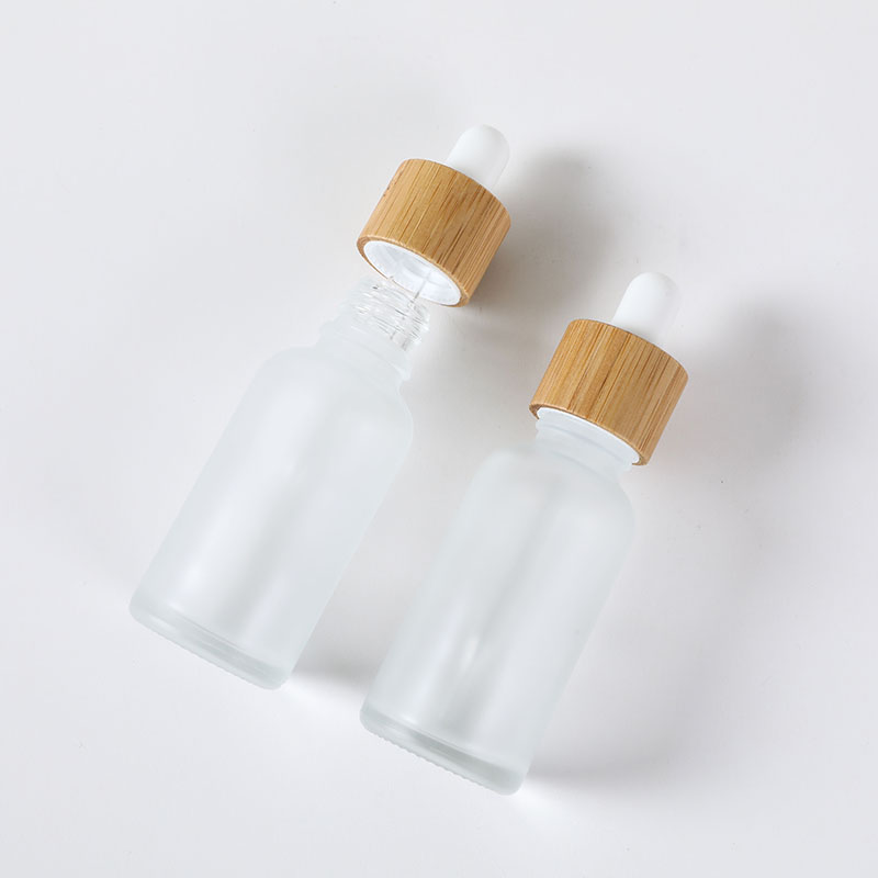 1oz Frosted bamboo dropper bottle glass essential oil bottle with bamboo dropper cap