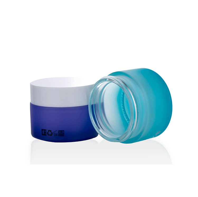 1oz Moisturizer Glass Luxury Jar 5g 10g 20g 30g 50g 100g 200g gradient frosted green colored glass cream jar with white lid