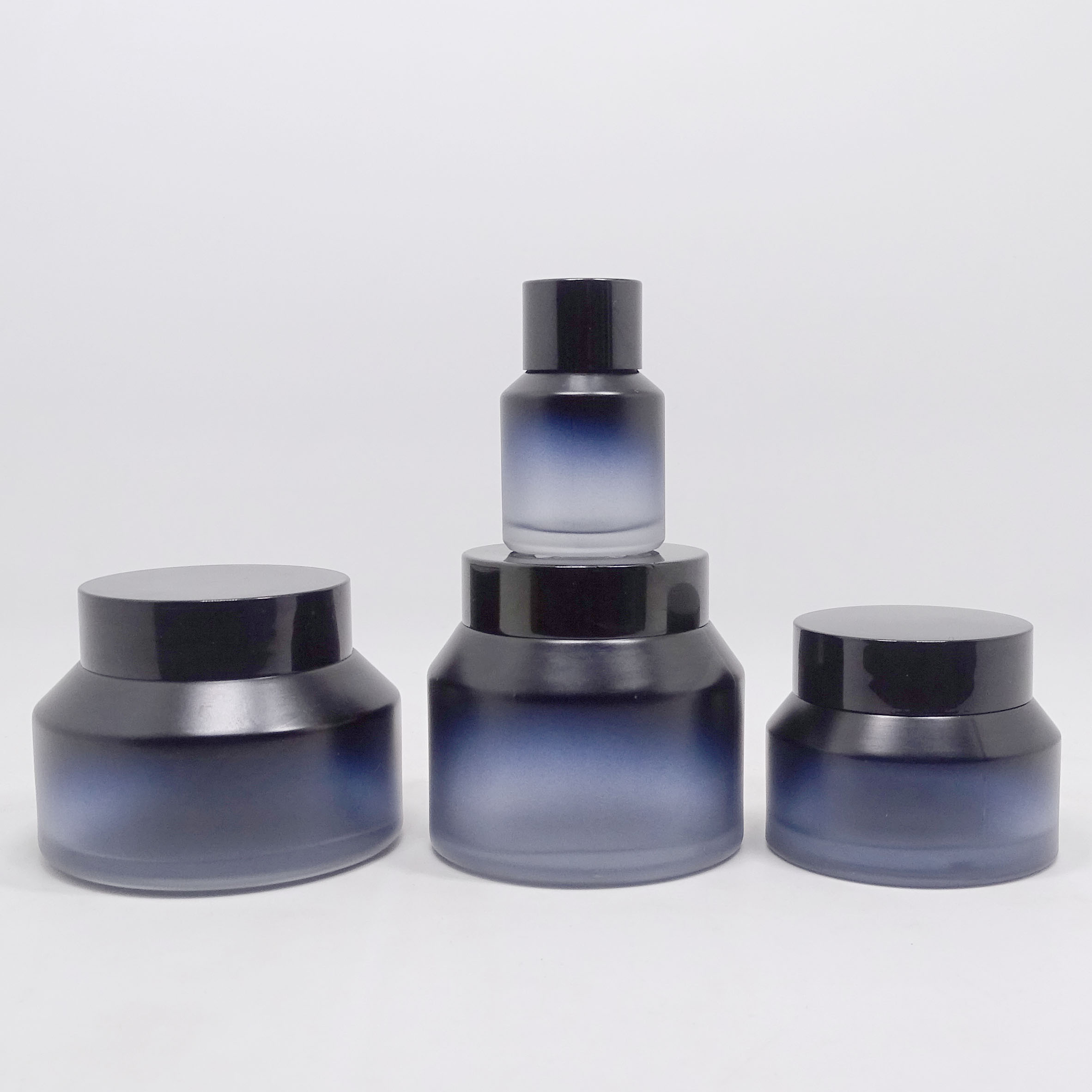 1oz Wholesale Blue Cosmetic Packaging 60ml Cream Glass Jar With Black Lid envases de vidrio