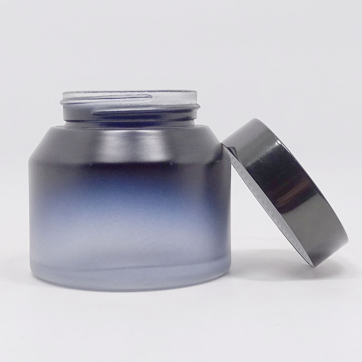 1oz Wholesale Blue Cosmetic Packaging 60ml Cream Glass Jar With Black Lid envases de vidrio