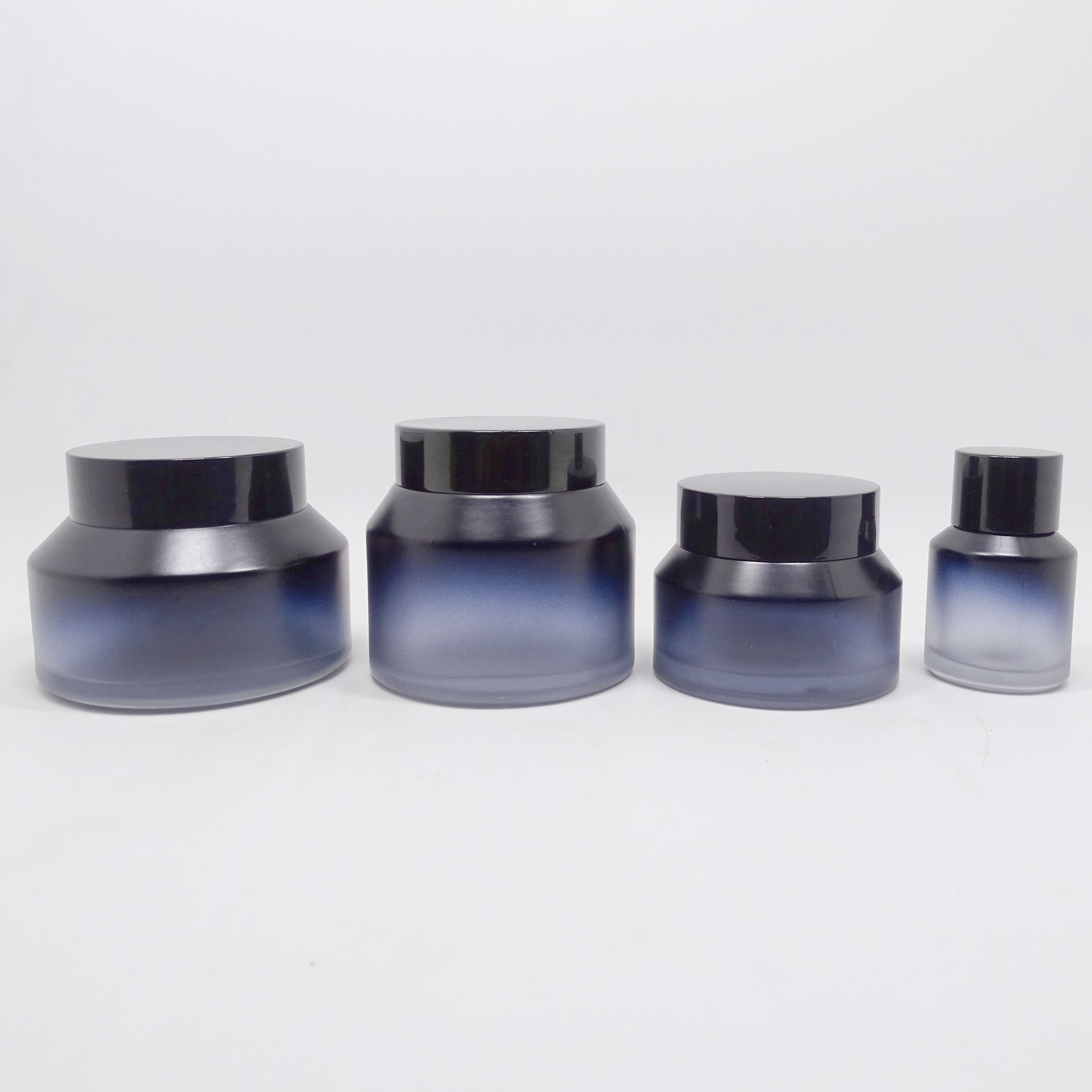 1oz Wholesale Blue Cosmetic Packaging 60ml Cream Glass Jar With Black Lid envases de vidrio