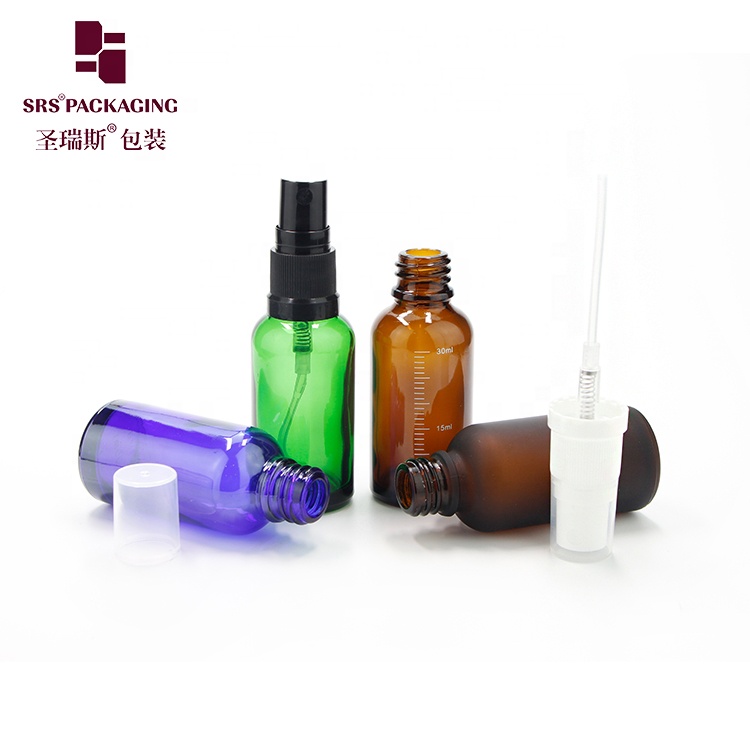 1oz amber glass mist bottle 30ml white and black spray pump top cosmetic packaging