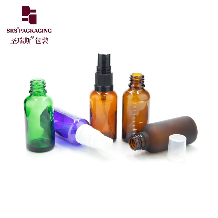 1oz amber glass mist bottle 30ml white and black spray pump top cosmetic packaging