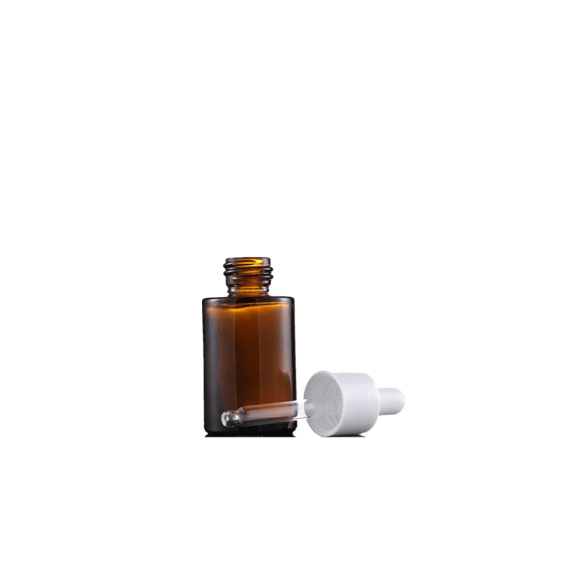 1oz clear/amber perfume serum square shoulder round shape glass dropper bottle for cosmetic packaging