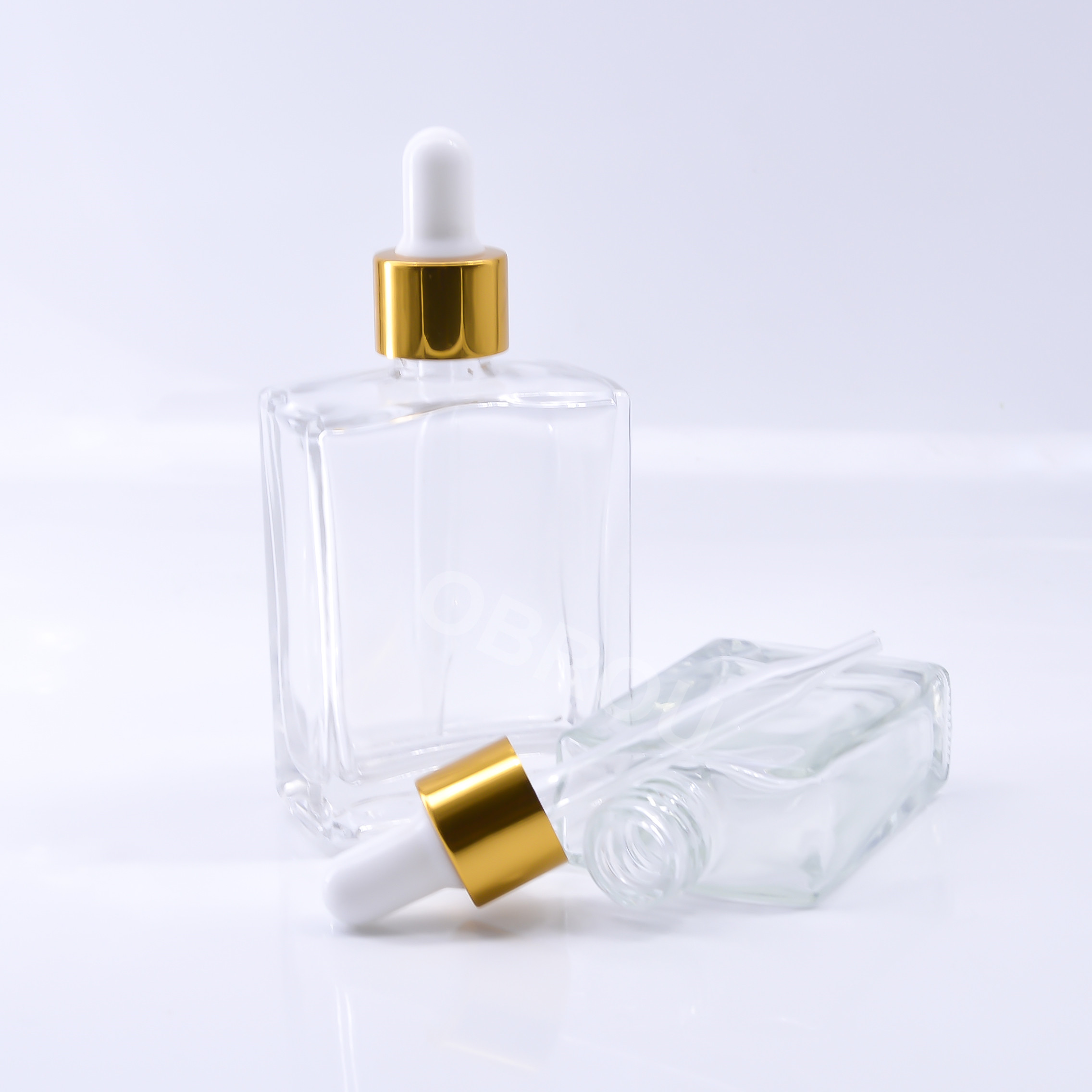 1oz clear square attar glass bottle with dropper