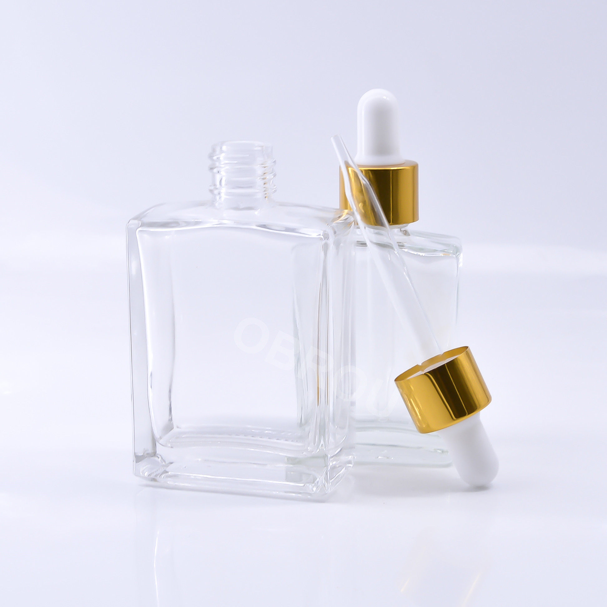 1oz clear square attar glass bottle with dropper