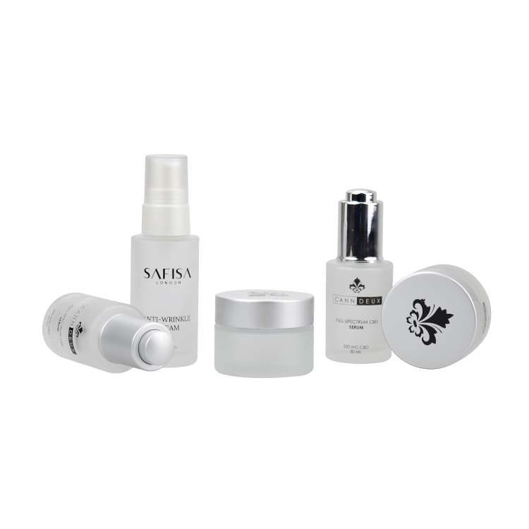1oz cosmetic jar frosted glass cosmetic jar with mat silver aluminum cap