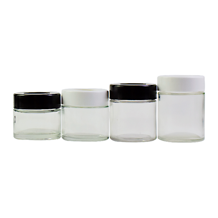 1oz custom logo child resistantl Magnifying lid child proof container glass jar printed lid hemp jar packaging