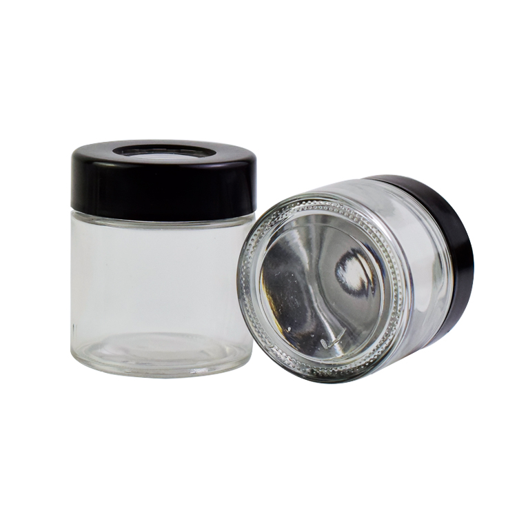 1oz custom logo child resistantl Magnifying lid proof container glass jar printed lid hemp jar packaging