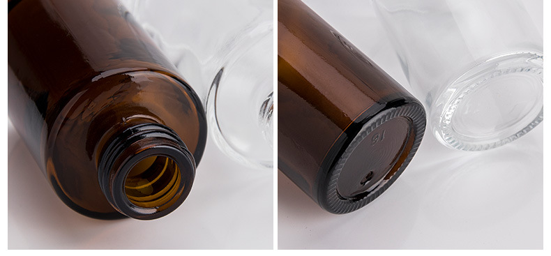 1oz flat shoulder clear glass dropper bottle with black lid for cosmetic packaging