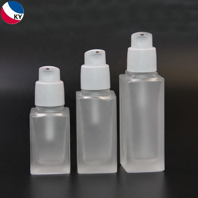 1oz glass pump bottle cosmetic square frosted glass foundation bottle