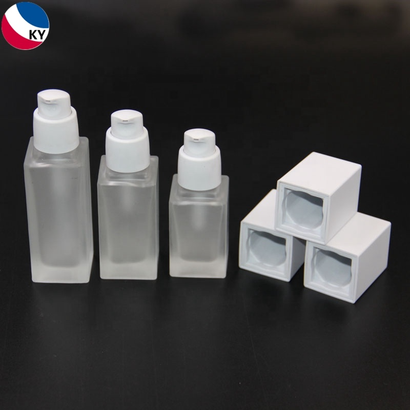 1oz glass pump bottle cosmetic square frosted glass foundation bottle
