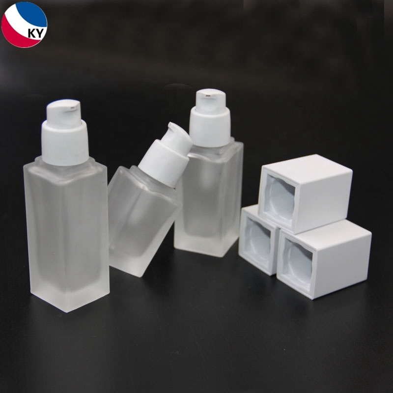 1oz glass pump bottle cosmetic square frosted glass foundation bottle