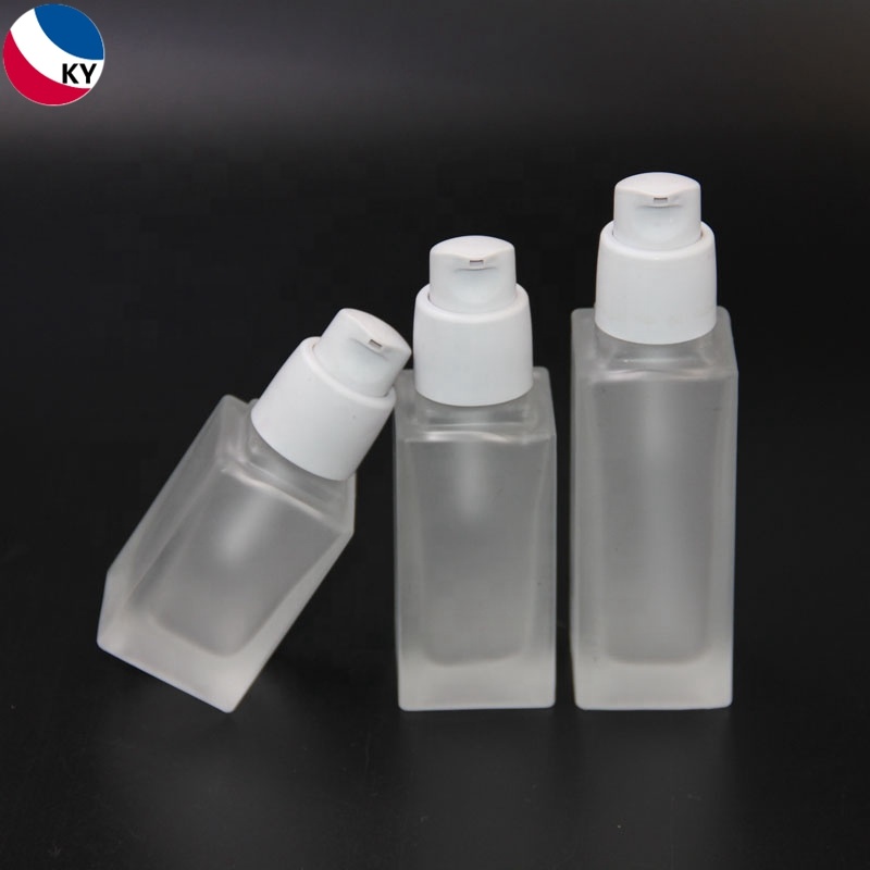 1oz glass pump bottle cosmetic square frosted glass foundation bottle