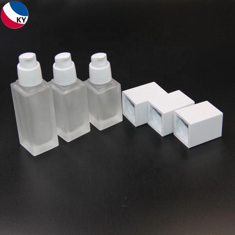 1oz glass pump bottle cosmetic square frosted glass foundation bottle