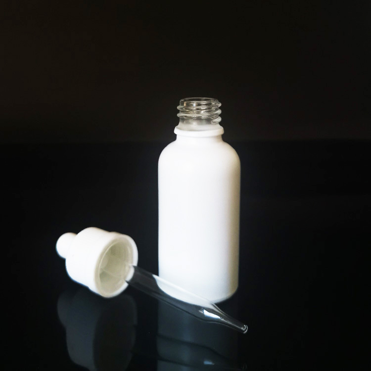 1oz matte white glass dropper bottle childproof, snowy white glass dropper bottle 30ml e-liquid from China manufacturers