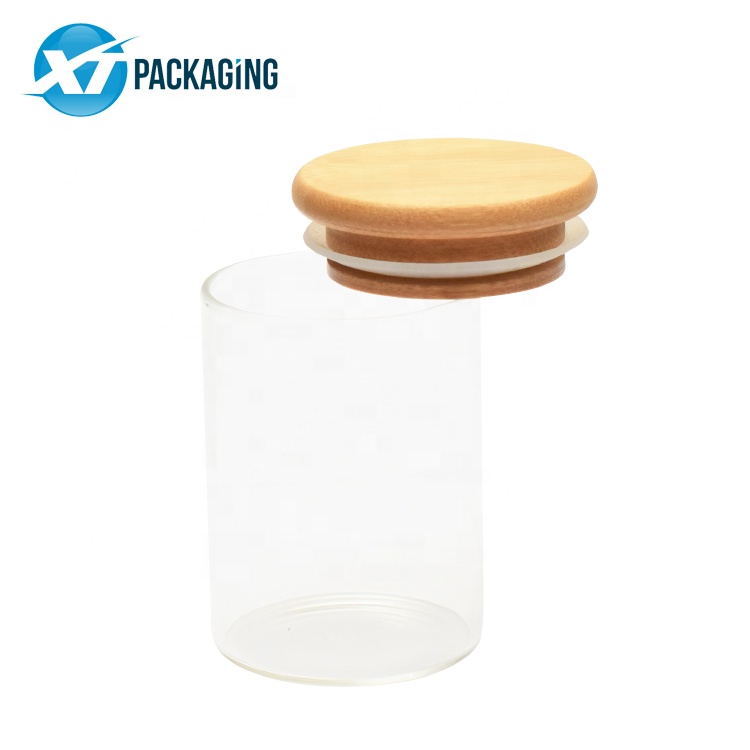 1oz oz 3oz Bamboo Lid Storage Glass Jars With Wooden Lid Suction Container Jars For Candle