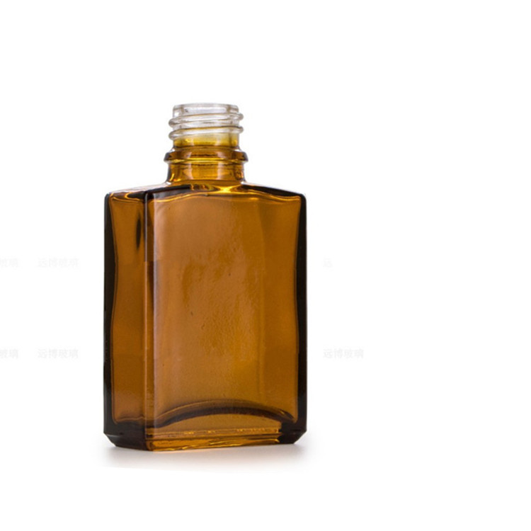 1oz rectangle square flat amber glass dropper bottle with alumite golden collar neck finish