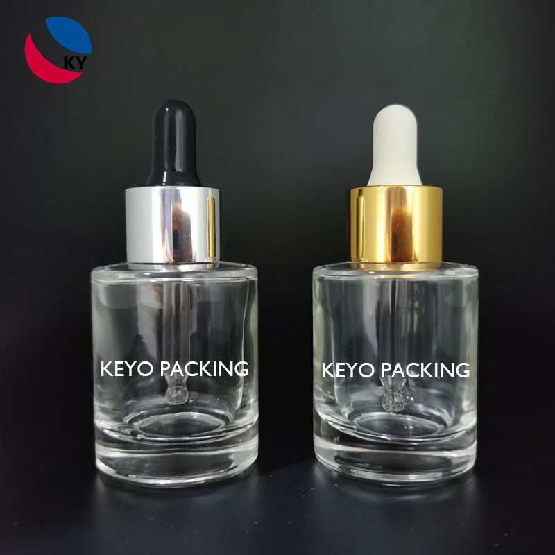 1oz round shape flat shoulder essential oil bottle dropper glass bottle