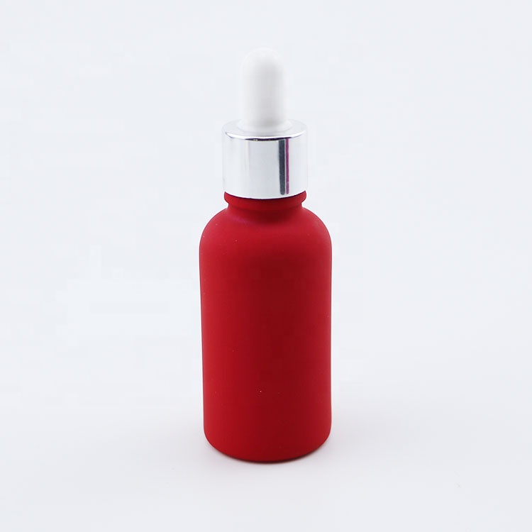 1oz tincture oil bottles cosmetic frosted red glass bottle 30ml with silver dropper cap