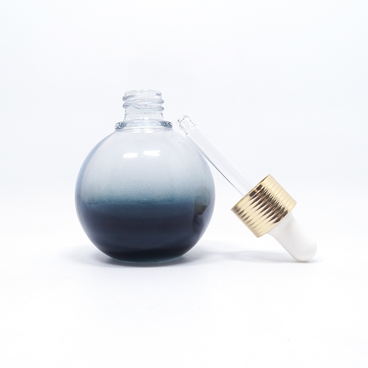 2.5 oz cosmetic round ball shape 75ml glass dropper bottle for essential oil serum