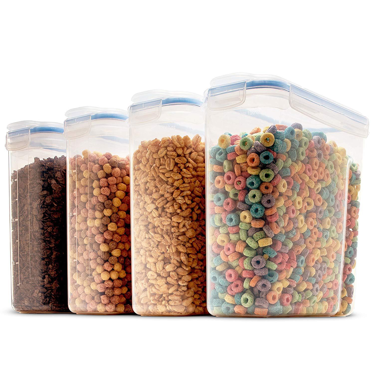 2.5L 4L Hot Sale Plastic Food Storage Containers With Four-Side Locked Lids Serving Pantry Organization Grains Pasta Flour