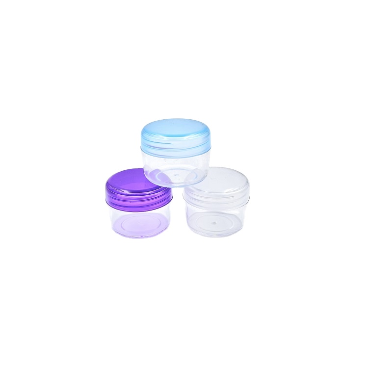 2.5g 3g 5g 10g 15g 20g 15ml 2.5ml 3ml 5ml 20ml 30ml clear Plastic PS Round Cream Jar with color cap jar for Cosmetic packaging