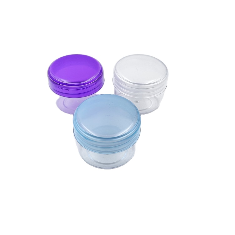 2.5g 3g 5g 10g 15g 20g 15ml 2.5ml 3ml 5ml 20ml 30ml clear Plastic PS Round Cream Jar with color cap jar for Cosmetic packaging