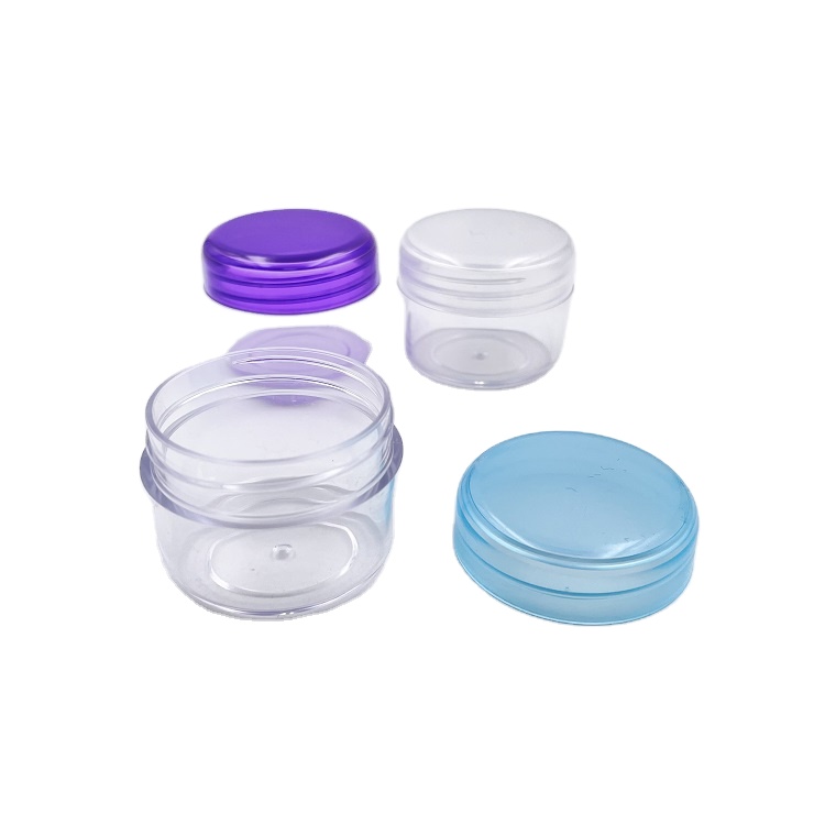 2.5g 3g 5g 10g 15g 20g 15ml 2.5ml 3ml 5ml 20ml 30ml clear Plastic PS Round Cream Jar with color cap jar for Cosmetic packaging