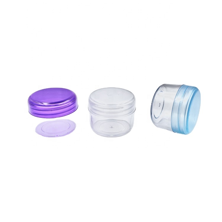 2.5g 3g 5g 10g 15g 20g 15ml 2.5ml 3ml 5ml 20ml 30ml clear Plastic PS Round Cream Jar with color cap jar for Cosmetic packaging