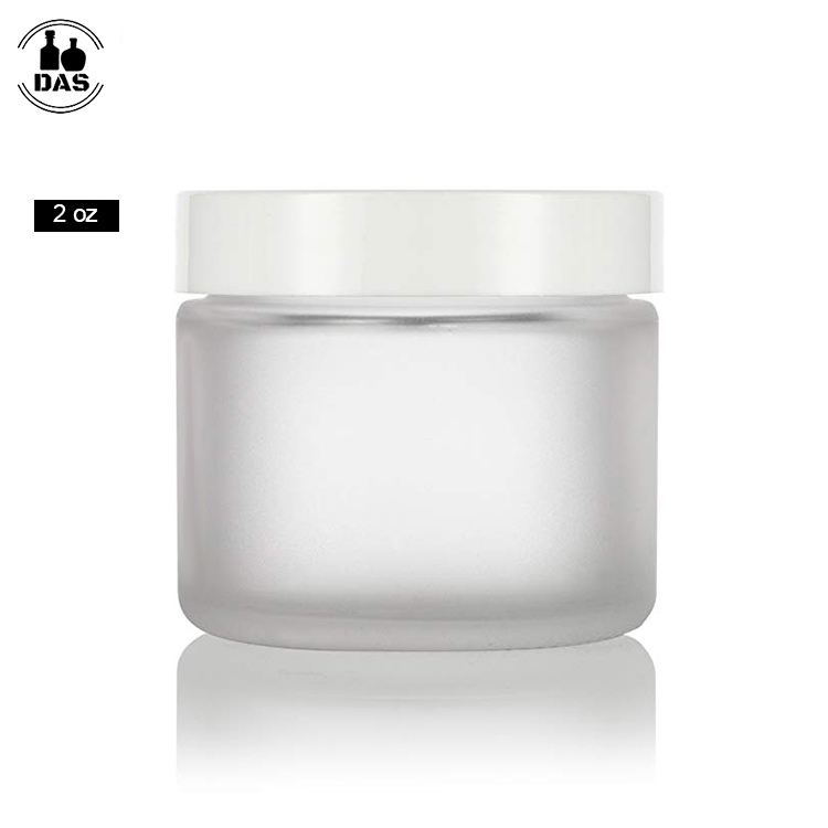 2 OZ Frosted Clear Cosmetic Glass Straight Sided Jars with White Foam Lined Lids