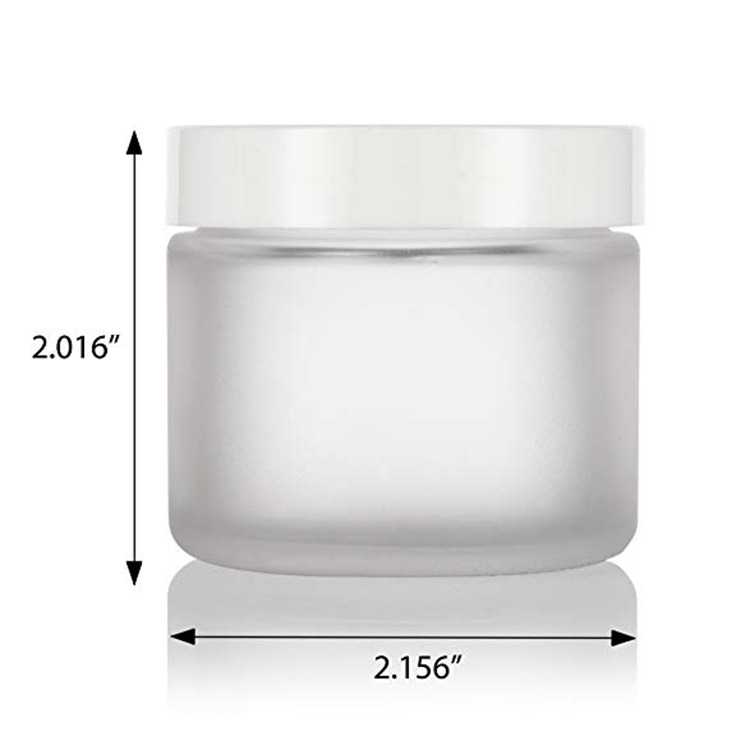 2 OZ Frosted Clear Cosmetic Glass Straight Sided Jars with White Foam Lined Lids