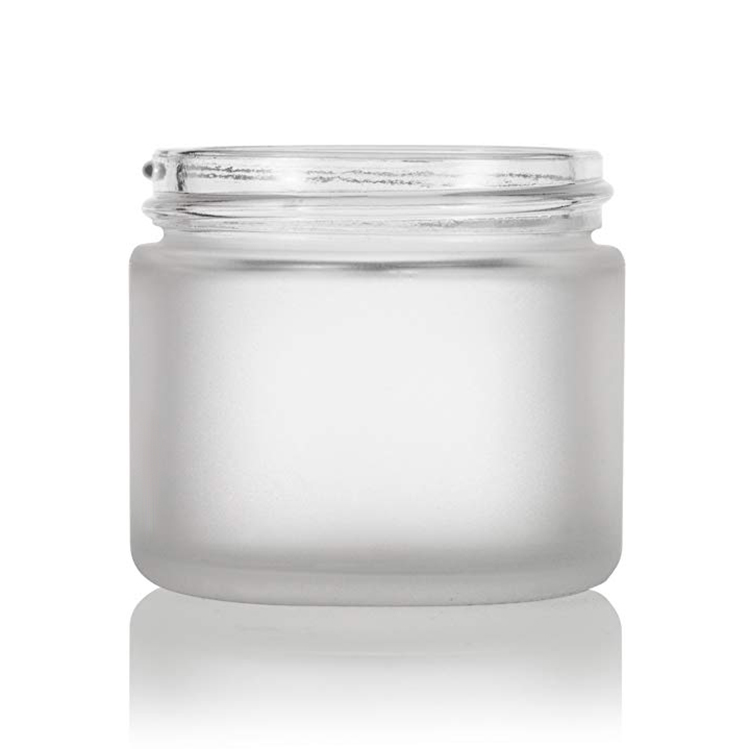 2 OZ Frosted Clear Cosmetic Glass Straight Sided Jars with White Foam Lined Lids
