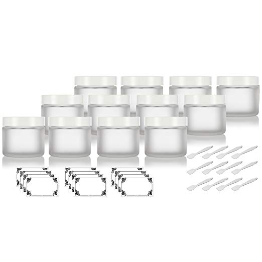 2 OZ Frosted Clear Cosmetic Glass Straight Sided Jars with White Foam Lined Lids