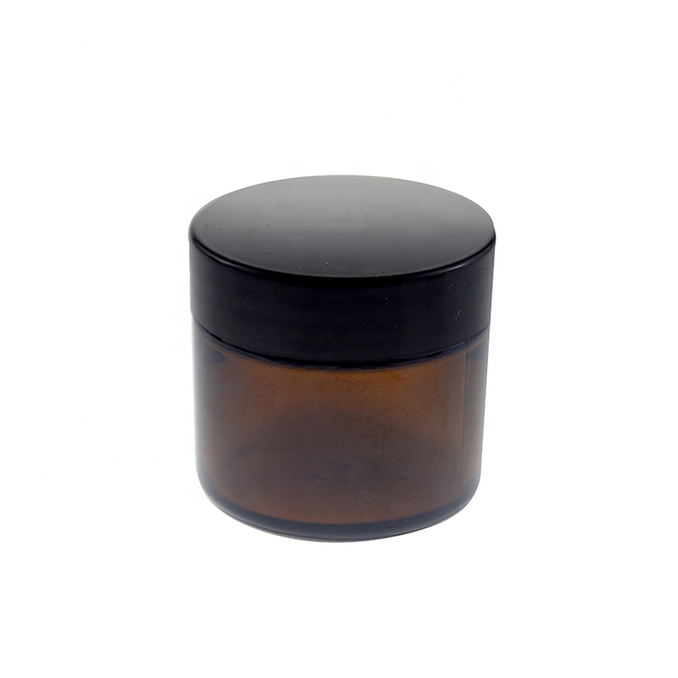 2 OZ frasco de vidro ambar Round Glass Cream Jar with Black Plastic Lids