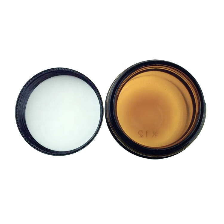 2 OZ frasco de vidro ambar Round Glass Cream Jar with Black Plastic Lids