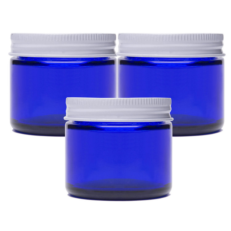 2-Ounce Cobalt Blue Glass Jars w/White Metal Lids for Cream