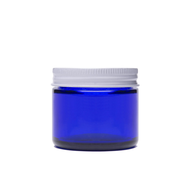2-Ounce Cobalt Blue Glass Jars w/White Metal Lids for Cream