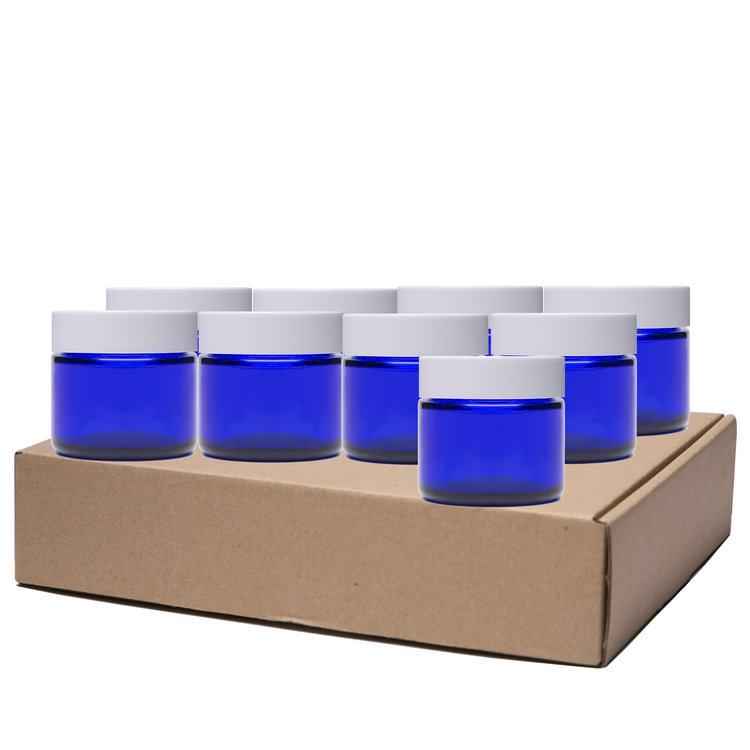 2-Ounce Cobalt Blue Glass Jars w/White Metal Lids for Cream