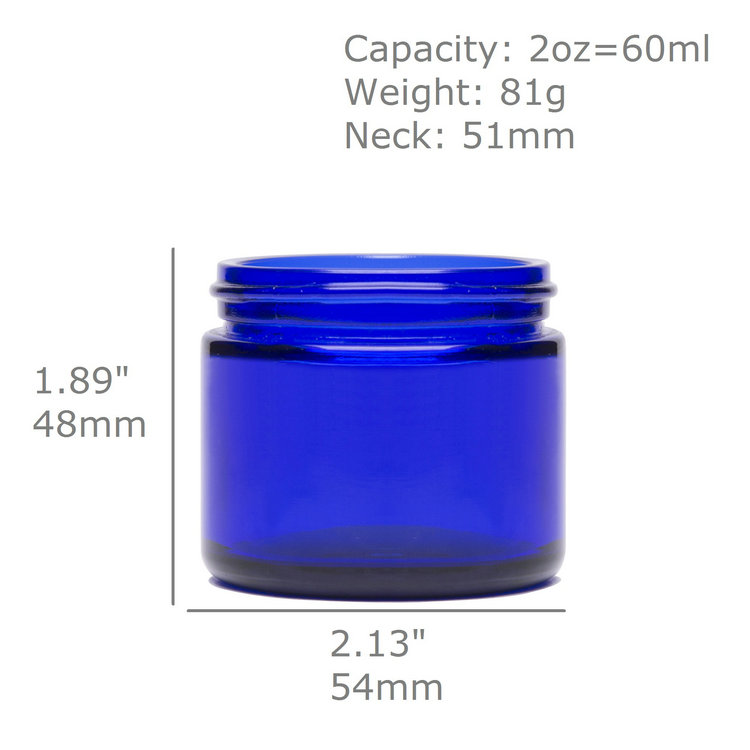 2-Ounce Cobalt Blue Glass Jars w/White Metal Lids for Cream