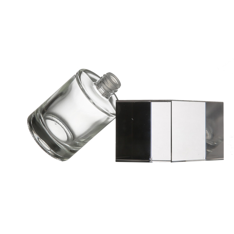 2 Oz Cylindrical Bamboo Flat Shoulder Glass Clear Bottles Dropper 30 Ml
